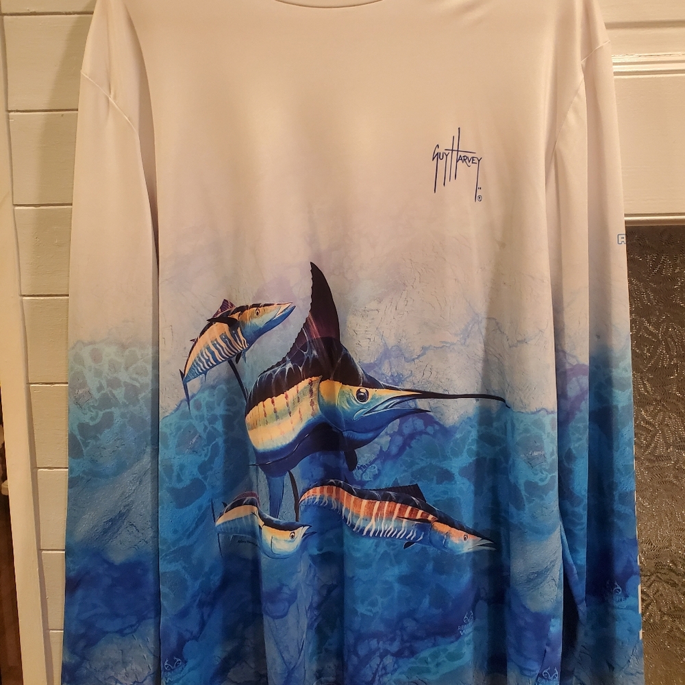Like New Guy Harvey Men's Sun Performance Long Sleeve Shirt Sailfish fishing Xl